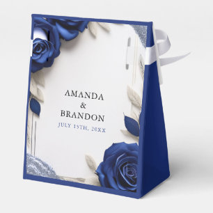 Elegante Navy Blue Rose & Silver Glitzer Hochzeit Geschenkschachtel