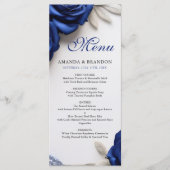 Elegante Navy Blue Rose & Silver Glitzer Hochzeit Menükarte (Vorderseite)