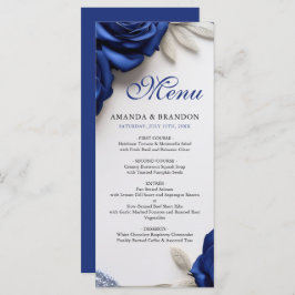 Elegante Navy Blue Rose & Silver Glitzer Hochzeit Menükarte