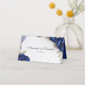 Elegante Navy Blue Rose & Silver Glitzer Hochzeit Platzkarte (Rückseite)