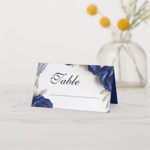 Elegante Navy Blue Rose & Silver Glitzer Hochzeit Platzkarte