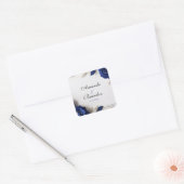 Elegante Navy Blue Rose & Silver Glitzer Hochzeit Quadratischer Aufkleber (Umschlag)