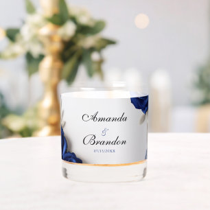 Elegante Navy Blue Rose & Silver Glitzer Hochzeit Whiskyglas