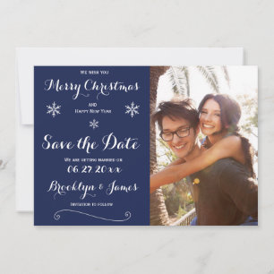 Elegante Navy Blue Save the Date Weihnachtskarten