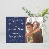 Elegante Navy Blue Save the Date Weihnachtskarten (Stehend Vorderseite)