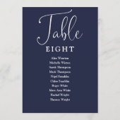 Elegante Navy Blue Seating Chart Tischnummer (Rückseite)
