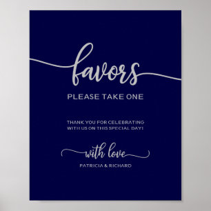 Elegante Navy Blue Silver Gastgeschenke Hochzeiten Poster