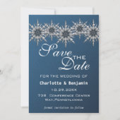 Elegante Navy Blue Silver Snowflake Save the Date (Vorderseite)