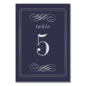 Elegante Navy Blue Silver Wedding Tischnummern (Rückseite)