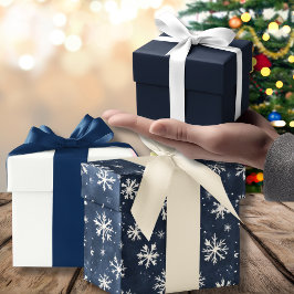 Elegante Navy Blue Snowflake Weihnachten Geschenkpapier Set