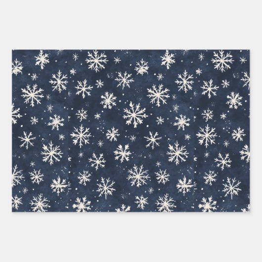 Elegante Navy Blue Snowflake Weihnachten Geschenkpapier Set (Vorderseite)