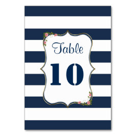 Elegante Navy Blue Stripes Hochzeiten Tischnummern