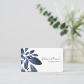 Elegante Navy Blue Succulent Foliage Signature Visitenkarte (Stehend Vorderseite)