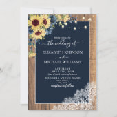 Elegante Navy Blue Sunflower Wood Lace Wedding Einladung (Vorderseite)