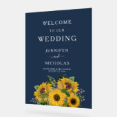 Elegante Navy Blue Sunflowers Hochzeitsstimmung Acrylschild (Winkel)