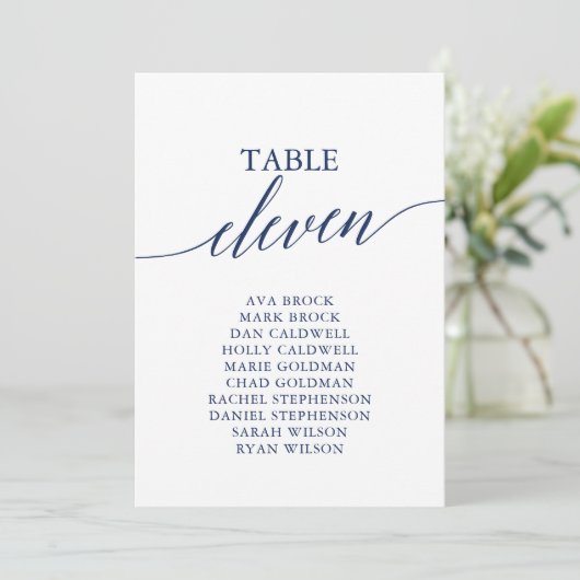 Elegante Navy Blue Tischnummer 11 Seating Chart (Stehend Vorderseite)