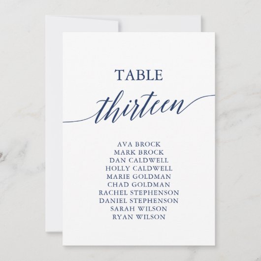 Elegante Navy Blue Tischnummer 13 Seating Chart (Vorderseite)
