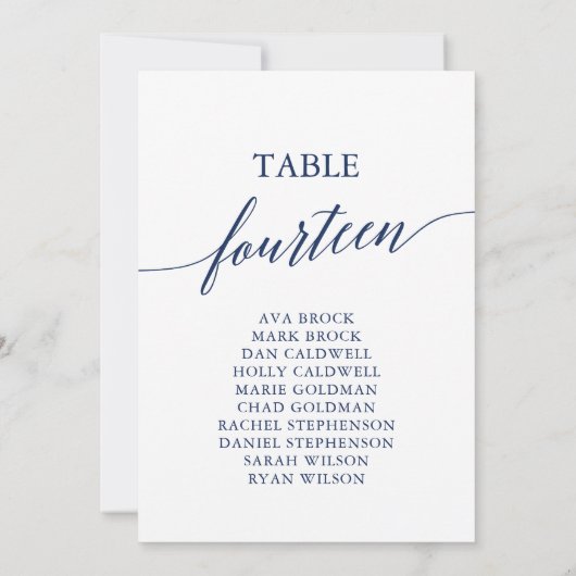 Elegante Navy Blue Tischnummer 14 Seating Chart (Rückseite)