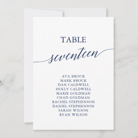 Elegante Navy Blue Tischnummer 17 Seating Chart (Vorderseite)
