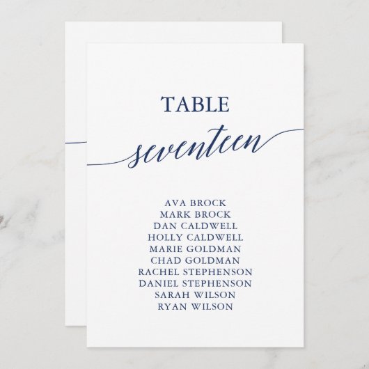 Elegante Navy Blue Tischnummer 17 Seating Chart (Vorne/Hinten)
