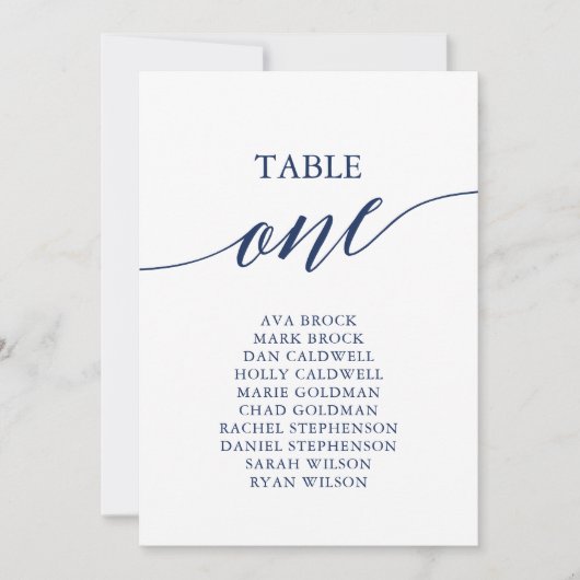 Elegante Navy Blue Tischnummer 1 Seating Chart (Vorderseite)
