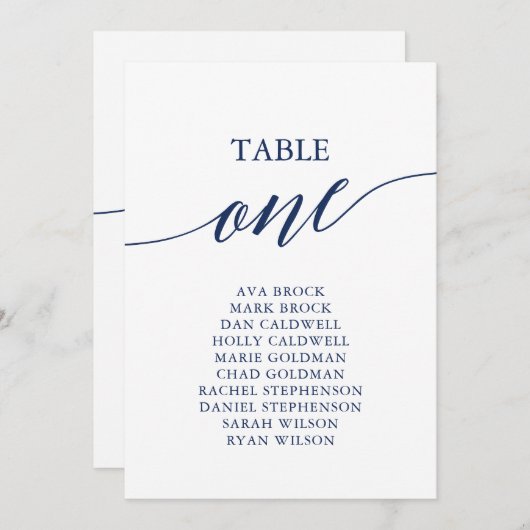 Elegante Navy Blue Tischnummer 1 Seating Chart (Vorne/Hinten)