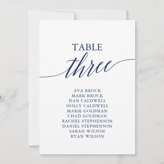 Elegante Navy Blue Tischnummer 3 Seating Chart (Rückseite)