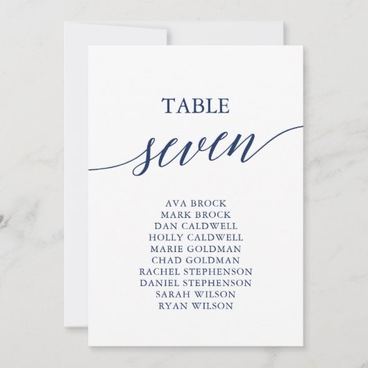 Elegante Navy Blue Tischnummer 7 Seating Chart (Vorderseite)