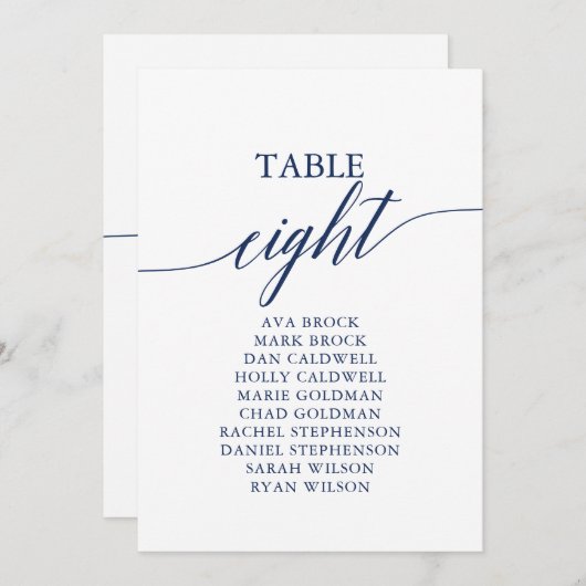 Elegante Navy Blue Tischnummer 8 Seating Chart (Vorne/Hinten)