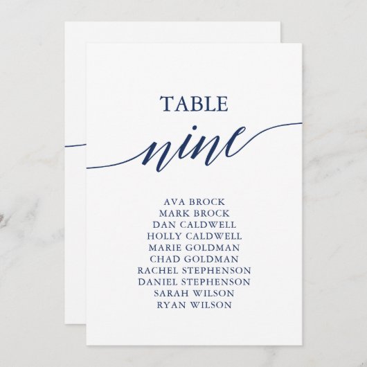 Elegante Navy Blue Tischnummer 9 Seating Chart (Vorne/Hinten)