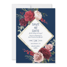 Elegante Navy Blue und Burgund Floral Wasserfarbe