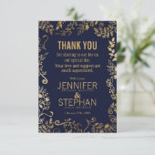 Elegante Navy Blue und Gold Floral Vielen Dank Kar Dankeskarte (Stehend Vorderseite)