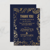 Elegante Navy Blue und Gold Floral Vielen Dank Kar Dankeskarte (Vorne/Hinten)