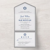 Elegante Navy Blue und Gray Bar Mitzvah All in One Einladung (Innen Boden)