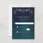 Elegante Navy, Blue und Green Celestial Gilded UAW RSVP Karte (Vorderseite)