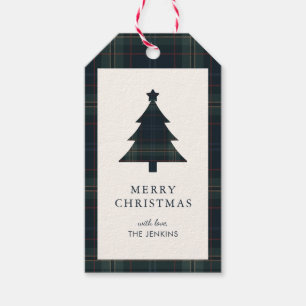 Elegante Navy Blue und Green Karierte Weihnachten Geschenkanhänger