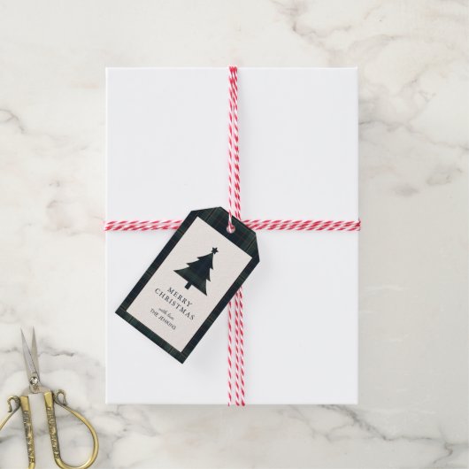 Elegante Navy Blue und Green Karierte Weihnachten Geschenkanhänger (Mit Garn)