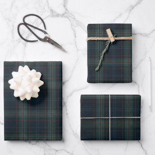 Elegante Navy Blue und Green Karierte Weihnachten Geschenkpapier Set