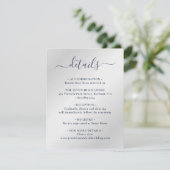 Elegante Navy Blue und Silver Wedding Details Begleitkarte (Stehend Vorderseite)