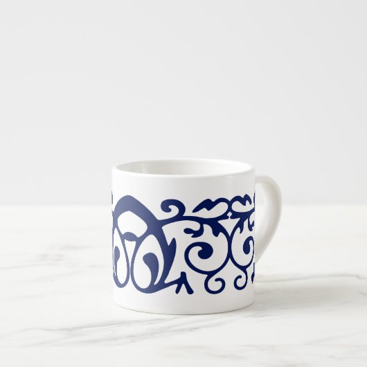 Elegante Navy Blue und White Espresso Tasse (Vorderseite Rechts)
