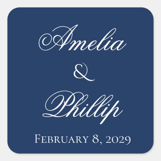 Elegante Navy Blue und White Wedding Stickers (Vorderseite)
