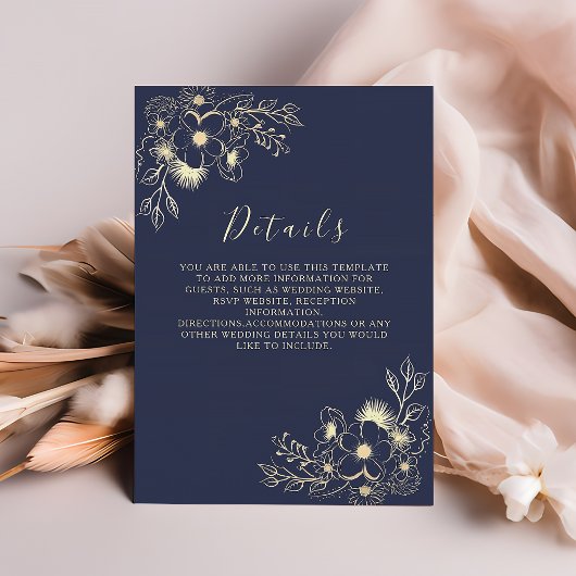 Elegante Navy Blue Wedding Details Enclosure Card Begleitkarte