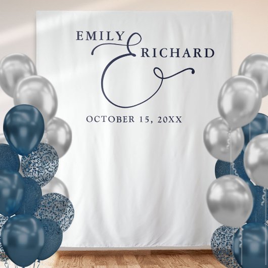 Elegante Navy Blue Wedding Foto Hintergrund Wandteppich