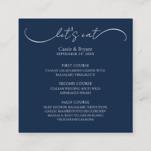 Elegante Navy Blue Wedding Menu Enclosure Card Begleitkarte