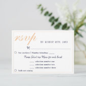Elegante Navy Blue Wedding Menu RSVP Karte (Stehend Vorderseite)