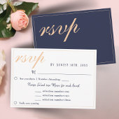 Elegante Navy Blue Wedding Menu RSVP Karte