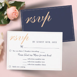 Elegante Navy Blue Wedding Menu RSVP Karte