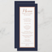 Elegante Navy Blue, White and Imitats Rose Gold We Menükarte (Vorne/Hinten)