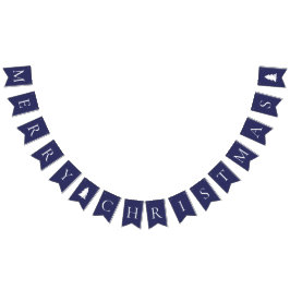 Elegante Navy Blue White Frohe Weihnachten Wimpelkette