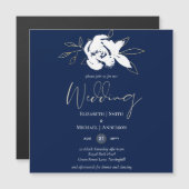 Elegante Navy Blue White Gold Hochzeit Magnetkarte (Vorne/Hinten)